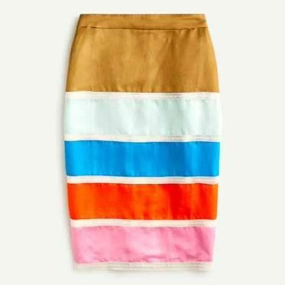 J.Crew Crochet Ribbon‎ Skirt Colorblock Linen Cupro Pencil Skirt A0809 NWT 6